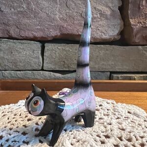 Wooden Cat Painted Lavendar and Black painted Folkart Ornament, cat ornament